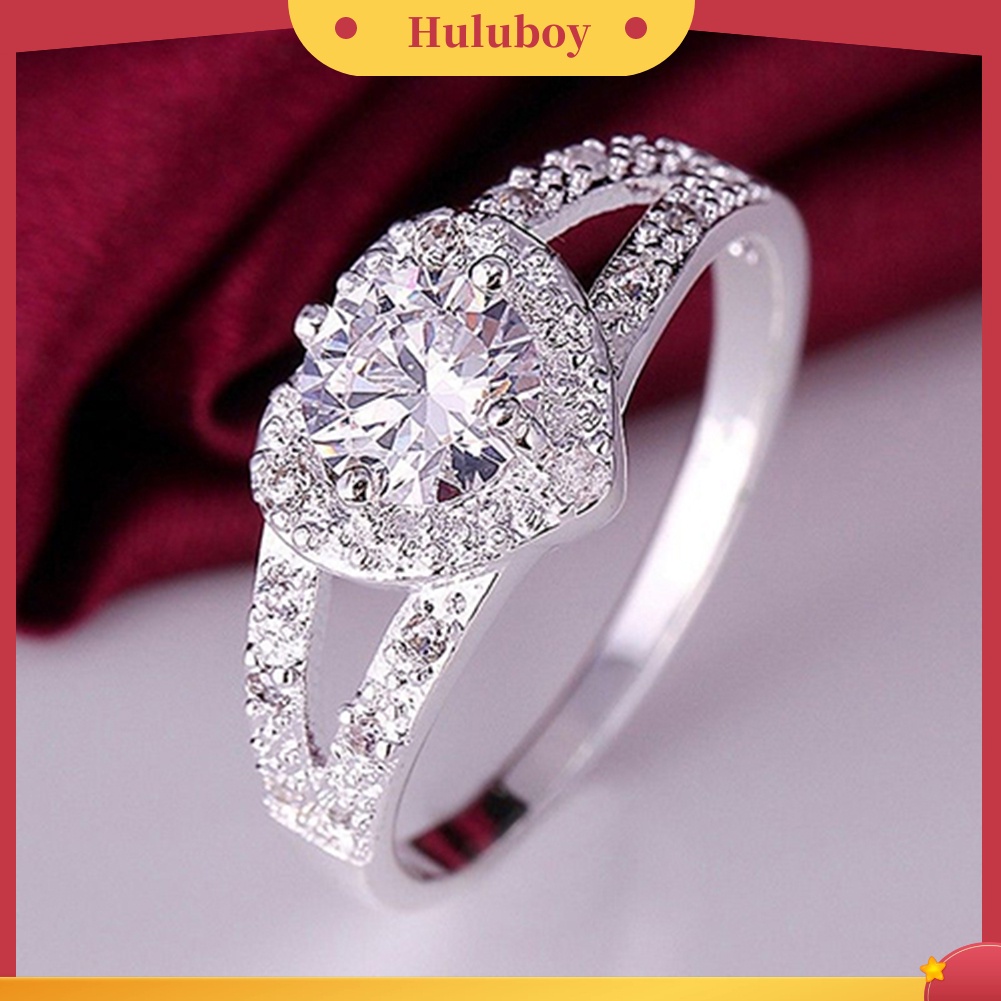 {Ready Stock} Wanita925 Sterling Silver Kristal Cinta Berbentuk Hati Cincin Pengantin Pernikahan Perhiasan