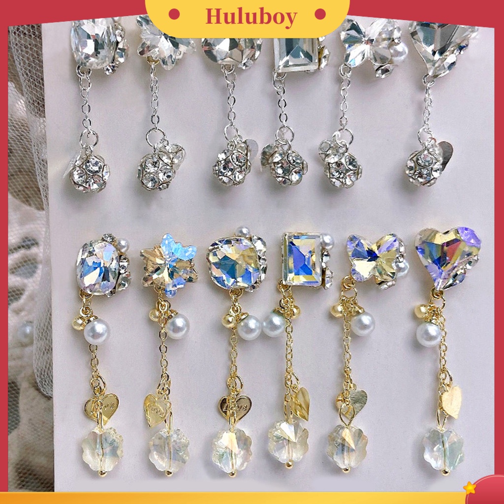 {In Stock} Manicure Berlian Imitasi Bersinar Tiga Dimensi Berkilau DIY Gloss Susun Berlian Imitasi Rantai Liontin Kuku Jantung Pesona Perlengkapan Kuku