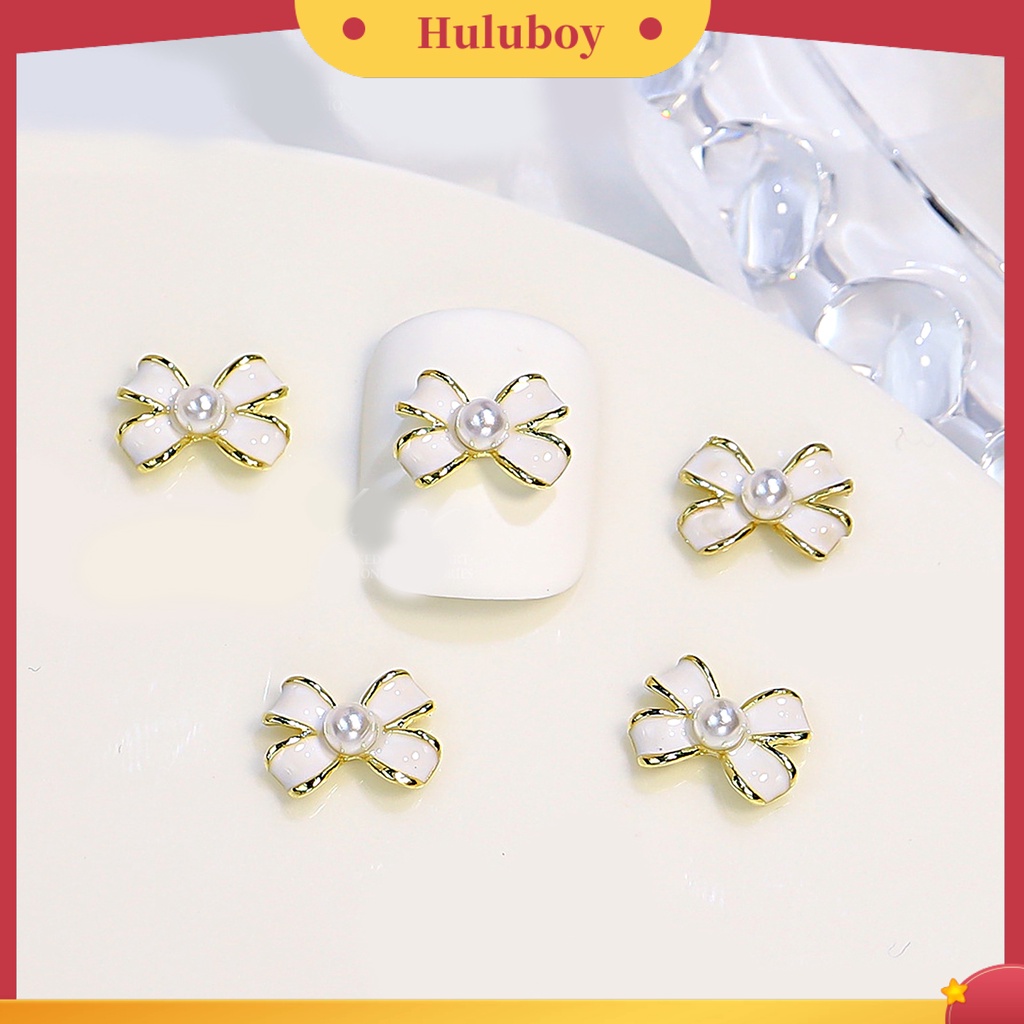 {In Stock} 3Pcs Busur Dekorasi Kuku Bersinar Tiga Dimensi Gaya Perancis DIY Mini Angin Harum Kecil Faux Pearl Bow Hitam Putih Nail Art Bows Untuk Salon Kuku
