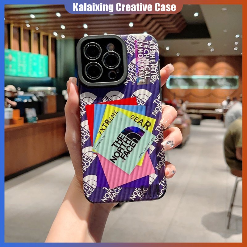 The North Face Label Casing Handphone Bahan Kulit Untuk iPhone 14 Pro Max13 12 Pro Max XR Xs Max7 8 Plus Soft Case Bermata Lurus Dengan Perlindungan Lensa