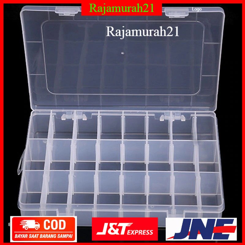 Kotak Penyimpanan Perhiasan Grid Box 24 Slot - Transparent - 7ROT7KTP