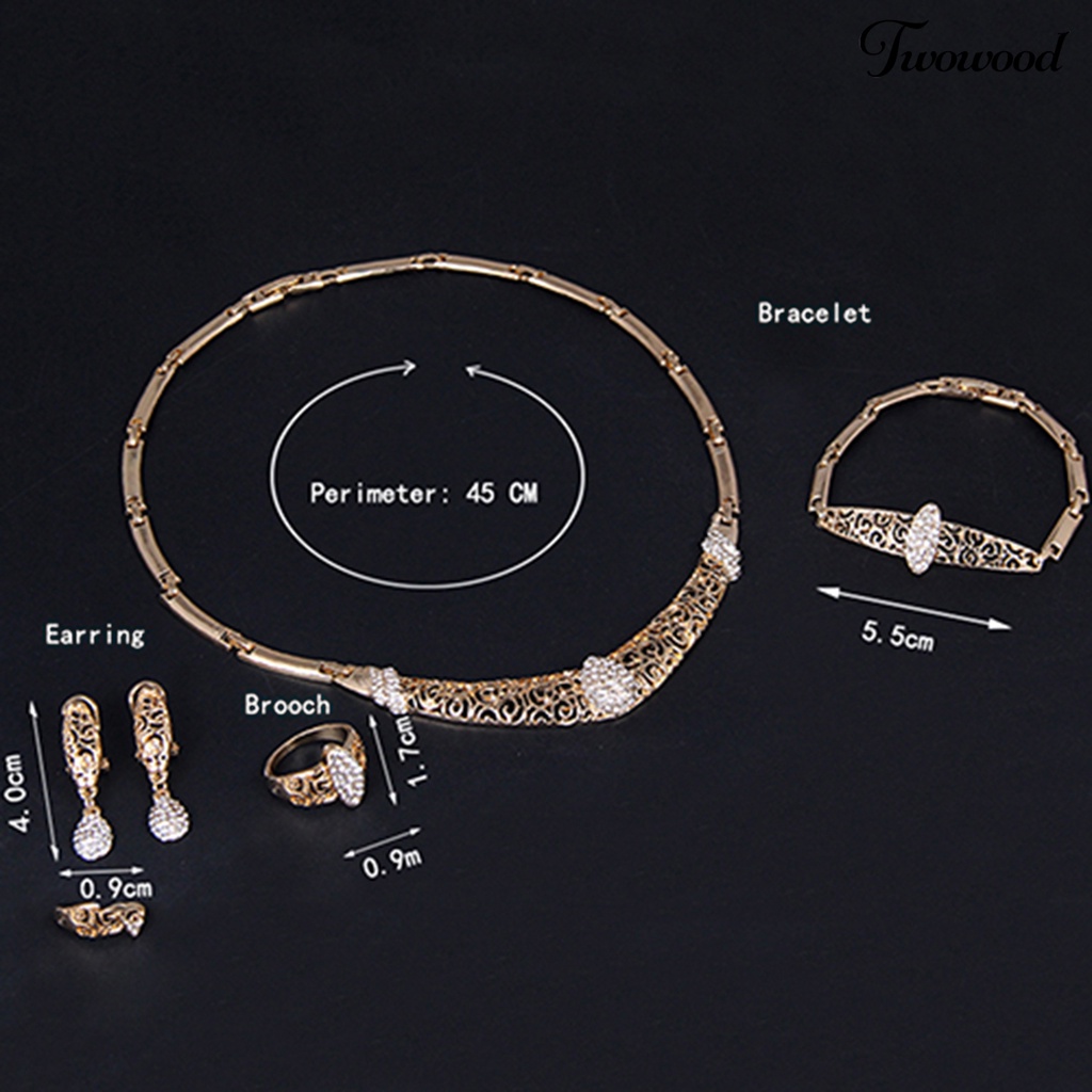 Twowood Wanita Tetesan Air Berongga Pernyataan Kerah Kalung Cincin Anting Gelang Set