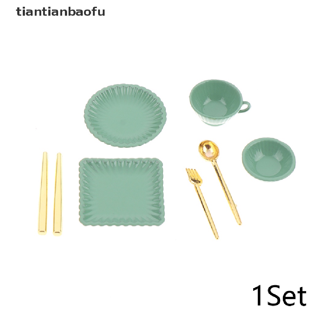 [tiantianbaofu] 1set 1: 12rumah Boneka Miniatur Cangkir Kopi Piring Garpu Sendok Mangkuk Peralatan Makan Model Dekorasi Dapur Mainan Butik