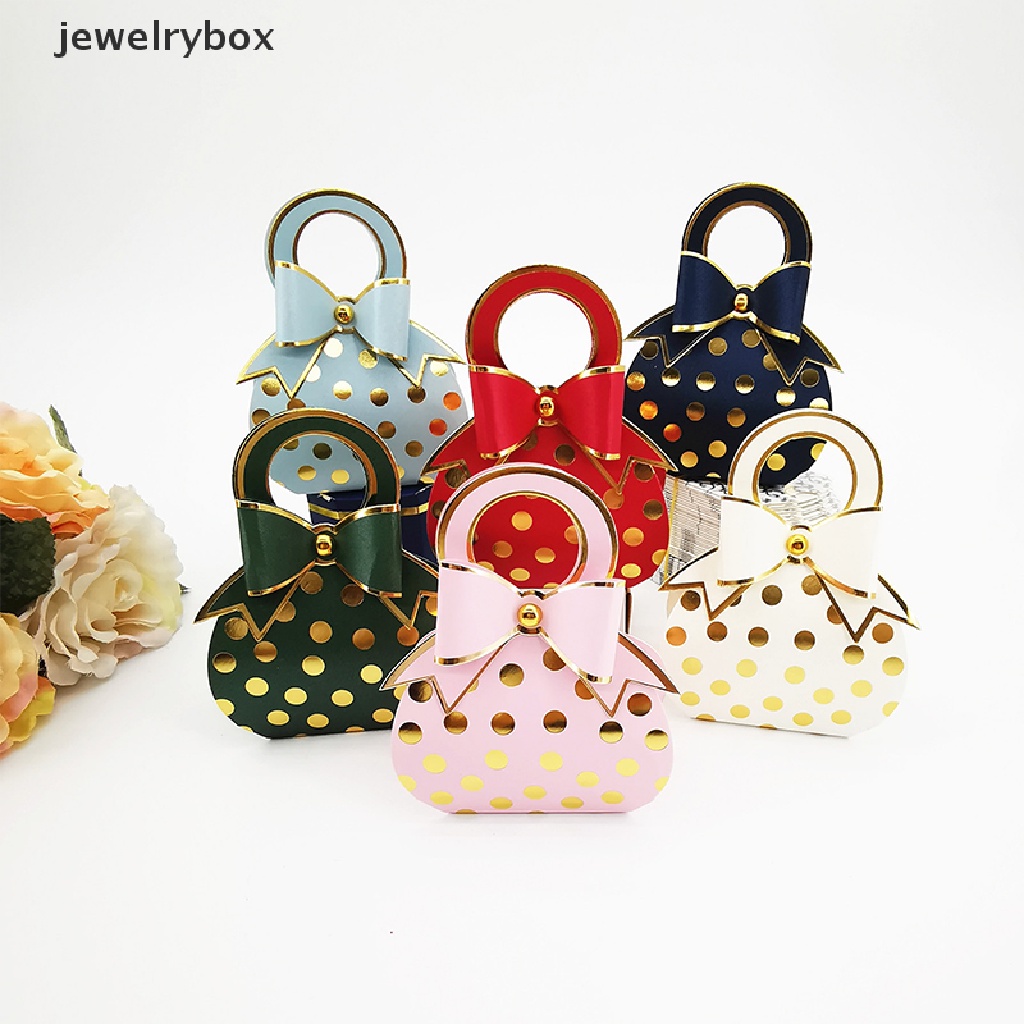 [jewelrybox] 10pcs Gold Dot Candy Gift Box Baby Shower Pernikahan Dragee Paper Box Dengan Handle Butik