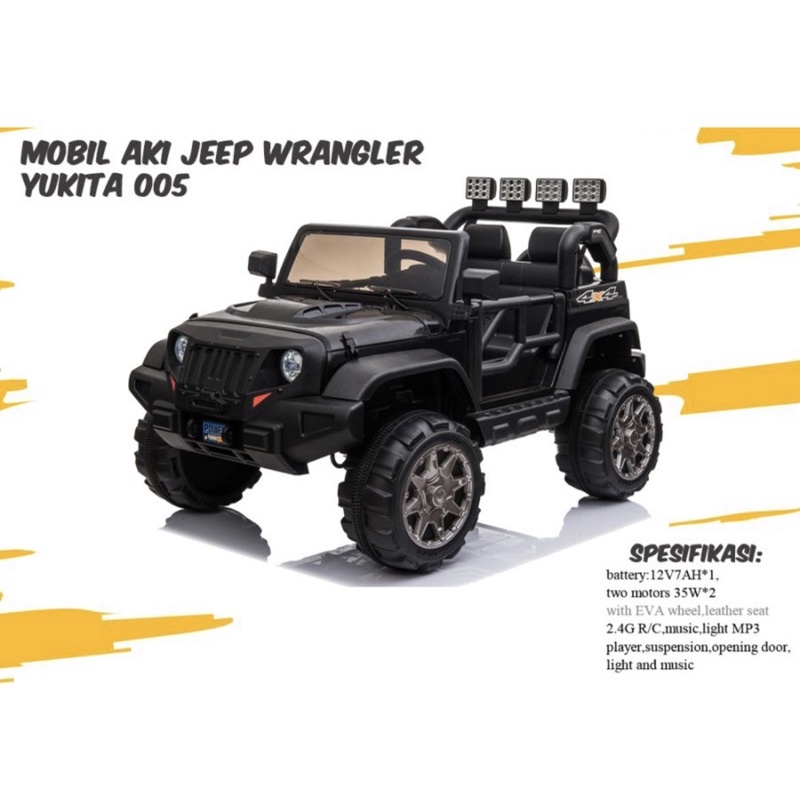 Mobil Aki Mainan Anak Remote Control Jeep Wrangler Yukita 005 Non Paint Rubicon 12V7AH Garansi SNI