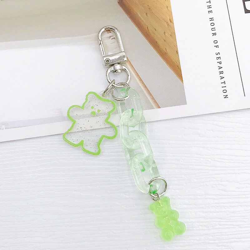 Beruang Kartun Glitter Transparan Dengan Rantai Kaitan Akrilik Charms Liontin Untuk Ponsel Universal Bluetooth Earphone Covers DIY Making