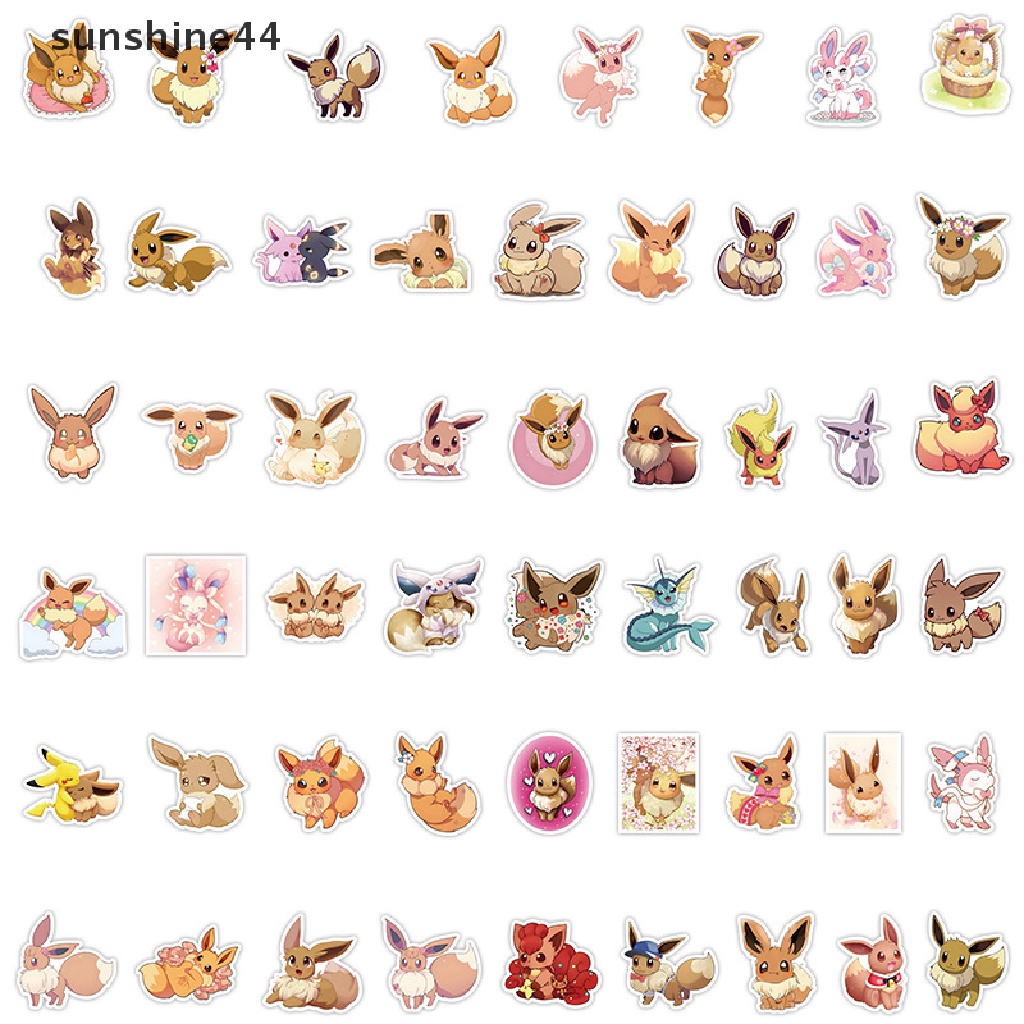 Sunshine 53/52pcs Kartun Pokemon Eevee Stiker Kawaii DIY Graffiti Lucu Anime Sticker ID