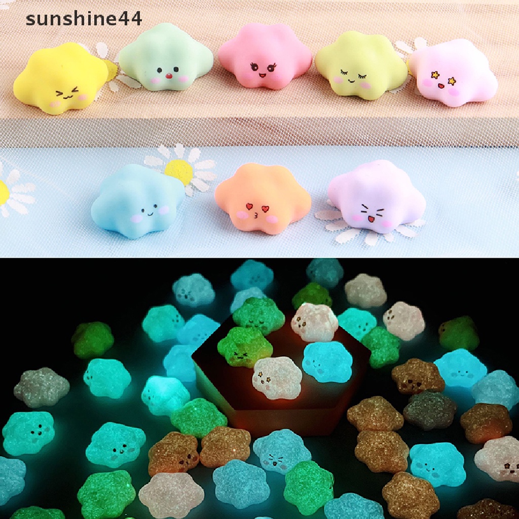 Sunshine 5pcs Resin Luminous Macaroon Expression Awan Patung Menyala Dalam Gelap Miniatur DIY Aksesoris Rumah Boneka Home Desk Decor ID