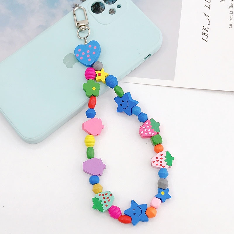 Manik-manik Kayu Strawberry Warna-Warni Kartun Rantai Anti Hilang DIY Membuat Liontin Untuk iPhone Untuk Airpods Untuk Samsung Untuk OPPO Untuk Baseus Untuk Inpods
