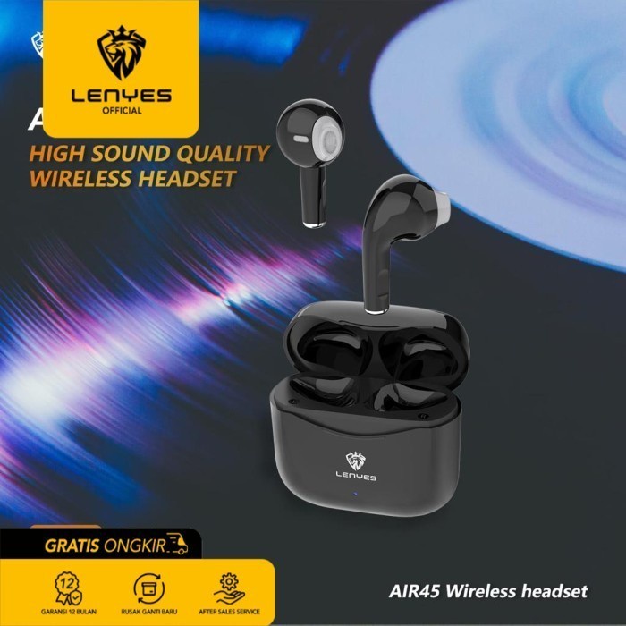 LENYES TWS Earphone Air 45 True Wireless Headset Touch Hi-Fi Bluetooth - Putih headset handsfree earbud rechargeable stereo in ear mini