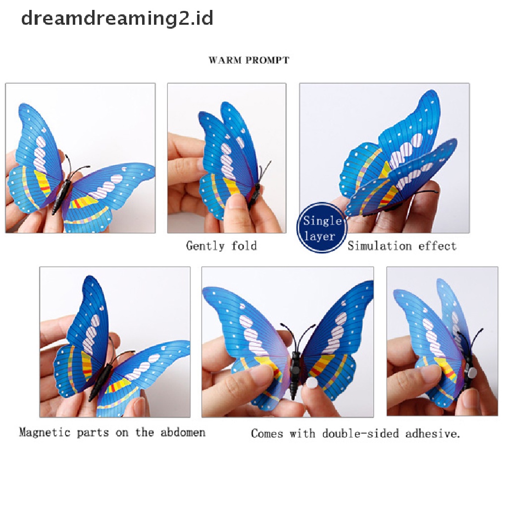 (hot) 12pcs/set 3D Hitam Pteris Butterfly Stiker Dinding Kupu Kupu Magnet ers//