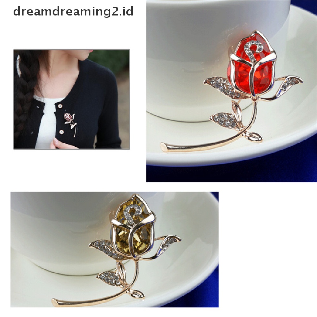 (hot) Fashion Bros Perhiasan Kristal Berlian Imitasi Mawar Bros Pin Elegent Hadiah Pernikahan//