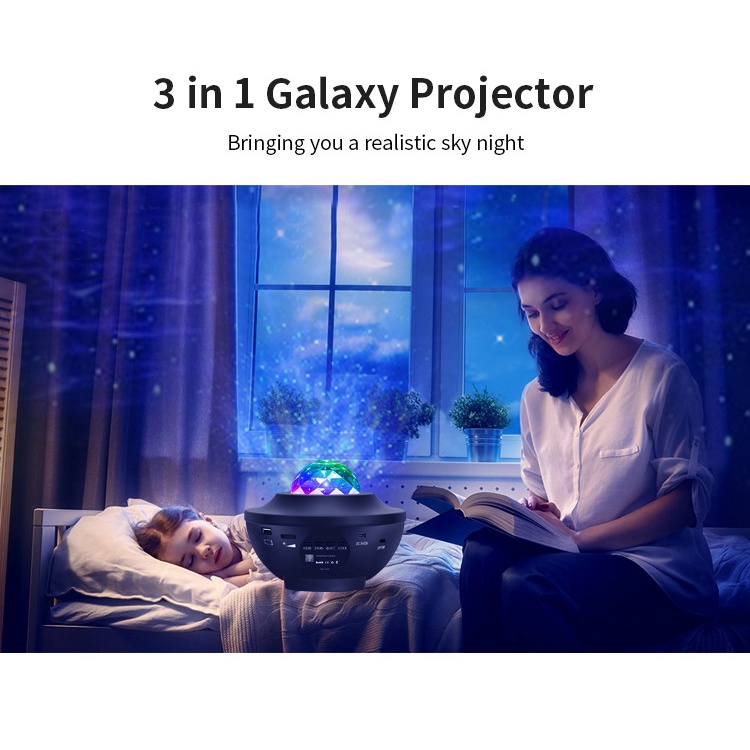 Lampu Proyektor Langit Tidur Malam Berbintang LED Star Projection Lamp USB Remote Control Music Bluetooth 2 In 1 Untuk Pesta