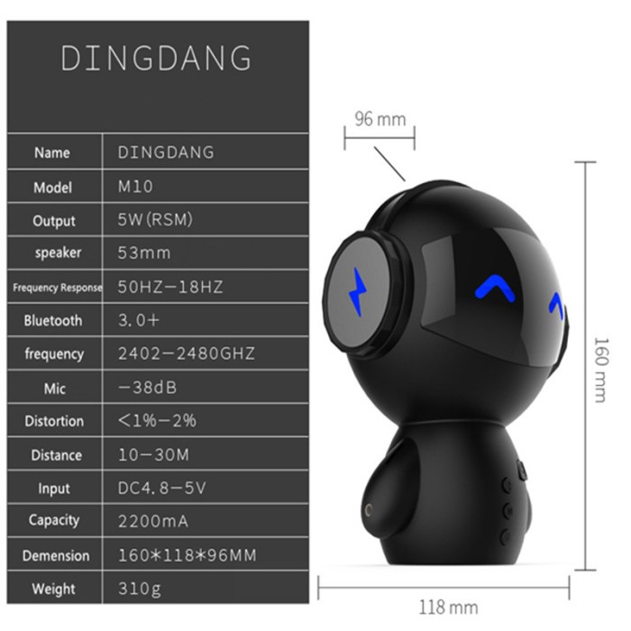 Speaker Robot DINGDANG 2IN1 Portable Bluetooth Power Bank M10 Mp3 Aux