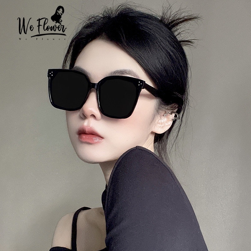 We Flower Korean Big Black Square Frame Sunglasses Untuk Wanita Pria Trendy Shades Anti UV400 Kacamata Outdoor Fashion Eyeglasses