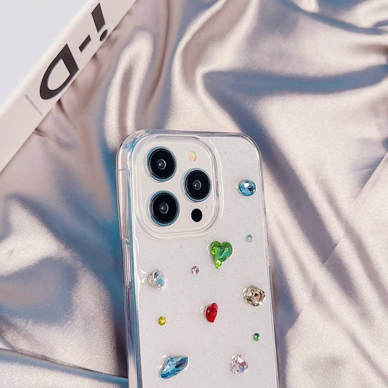 Lucu Drop Lem Warna-Warni 3D Cinta Hati Berlian Imitasi Glitter Transparan Case Untuk Iphone14 13 12 11 Pro MAX Plus Mini Penutup Belakang Funda Untuk iPhone X XS MAX XR 7 8 Plus SE 2022 2020