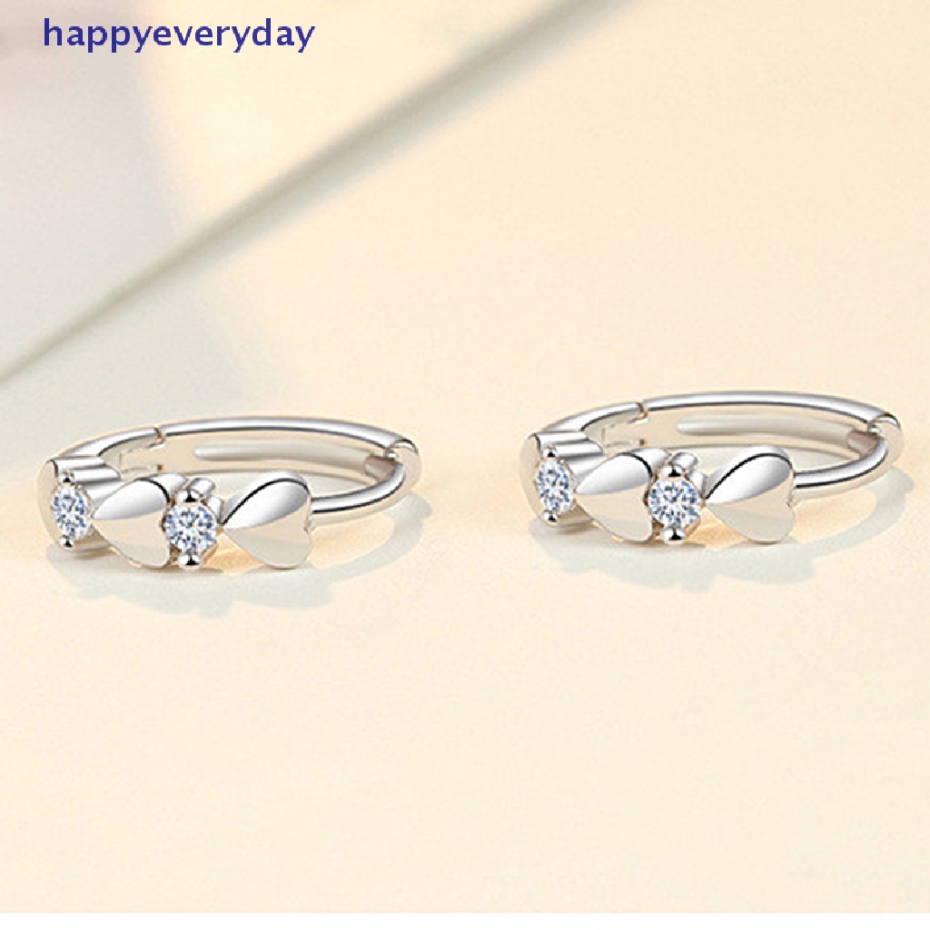 [happy] Bentuk Cinta Penurunan Berat Badan Perak Murni Cubic Zirconia Terapi Magnet Anting Tipis [ID]