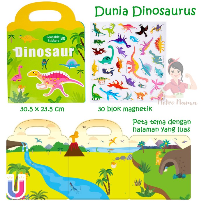 STK- Buku Stiker Magnet Puzzle Mainan Anak Magnetic Sticker Book Premium - Dinosaur MAG