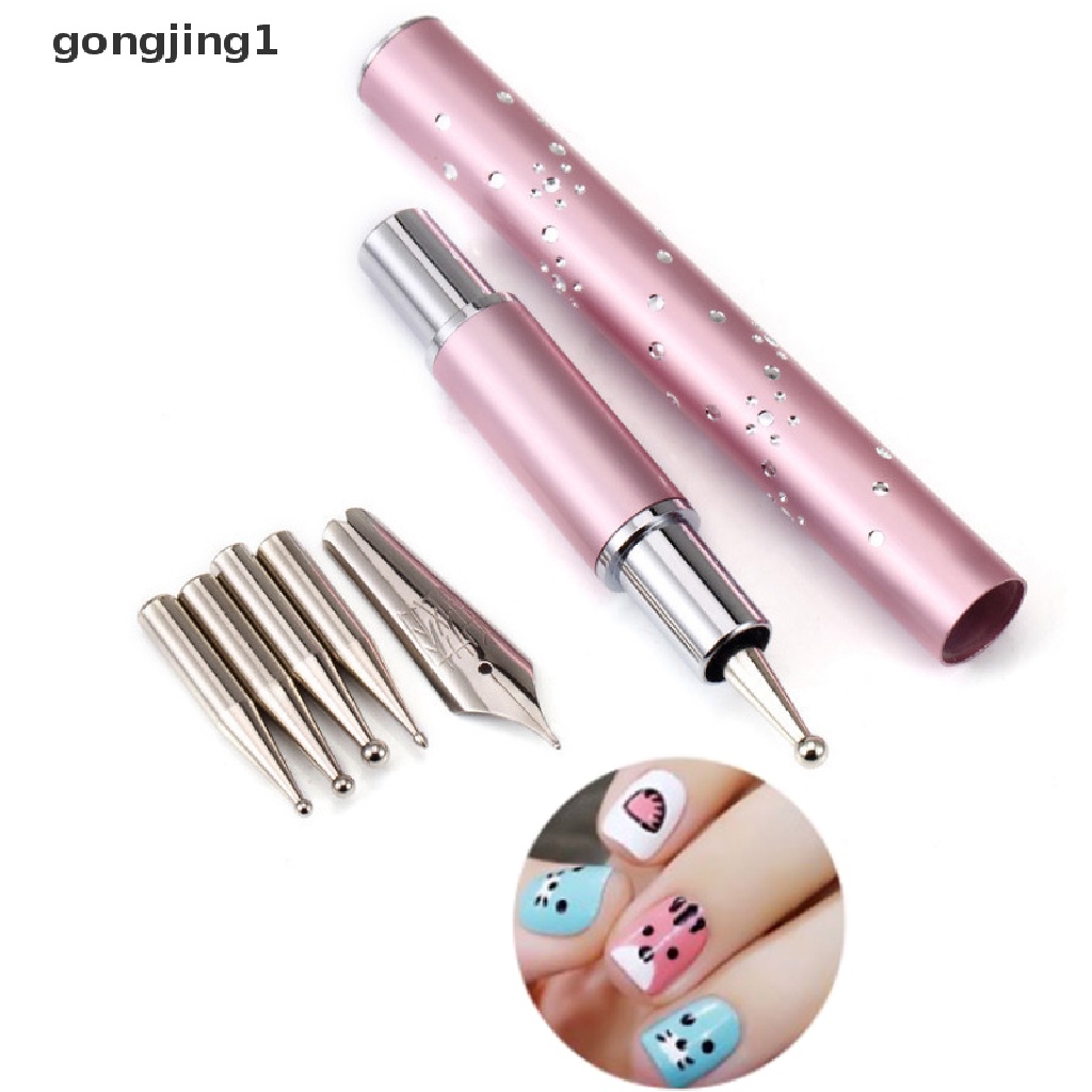 Ggg 6kepala Stainless Steel Dotg Pulpen UV Gel Pager Liner Pen Nail Art Tools ID