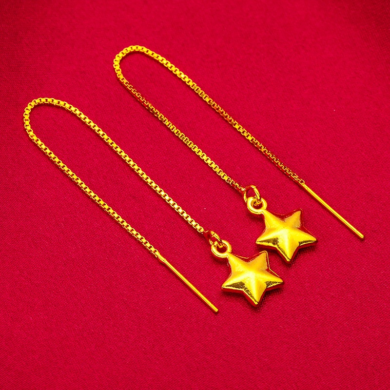 Goldkingdom Perhiasan Fashion 24K Bangkok Aksesoris Ready Stock Wanita Anting Hati Earline Hati Kecil Pentagram Wanita Kotak Rantai Earline