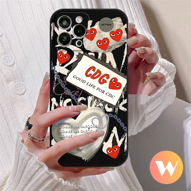 IPHONE Casing Tpu Lembut Tepi Lurus Kompatibel Untuk Iphone11 13 14 12 Pro Max 7Plus XS X XR Max8 6 7 6SPlus SE 2020 Trendy Comme des Garcons Love Heart Back Cover