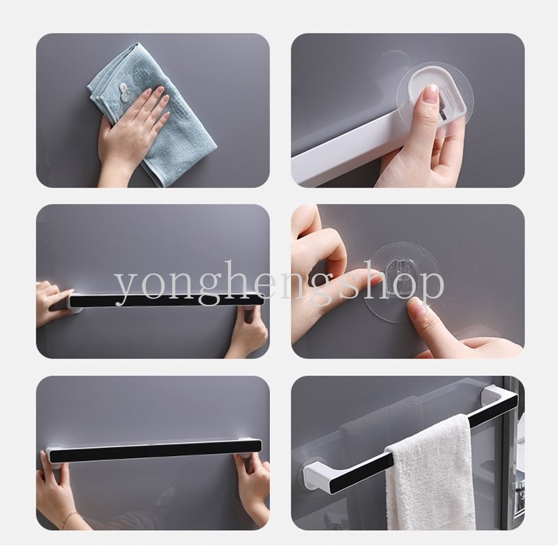 Gaya Sederhana Self-adhesive Rak Handuk Dinding Gantungan Handuk Bebas Pukulan Handuk Bar Rak Sandal Rak Penyimpanan Gantung Hook Kamar Mandi Organizer