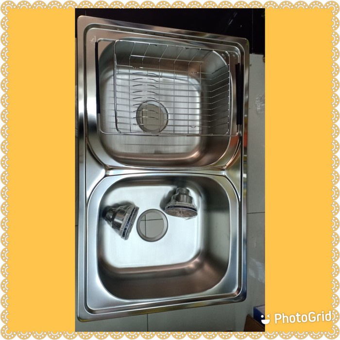 Bak cuci piring 2 lubang gratis rak piring / sink 2 lubang