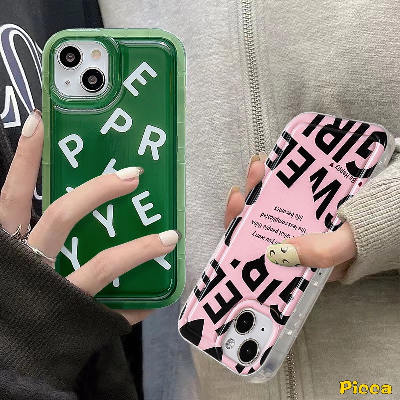 Ins Fashion Huruf Inggris Case Kompatibel Untuk IPhone 7Plus 8Plus XR 11 14 13 12 Pro MAX 6 6S Plus X XS MAX Cinta Hati Airbag Shockproof Transparan Lembut Tpu Phone Cover