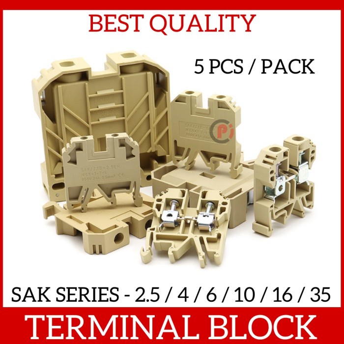 Isi 5 Pcs SAK Series Terminal Block Kabel Mounting Din Rail 2.5 - 16mm