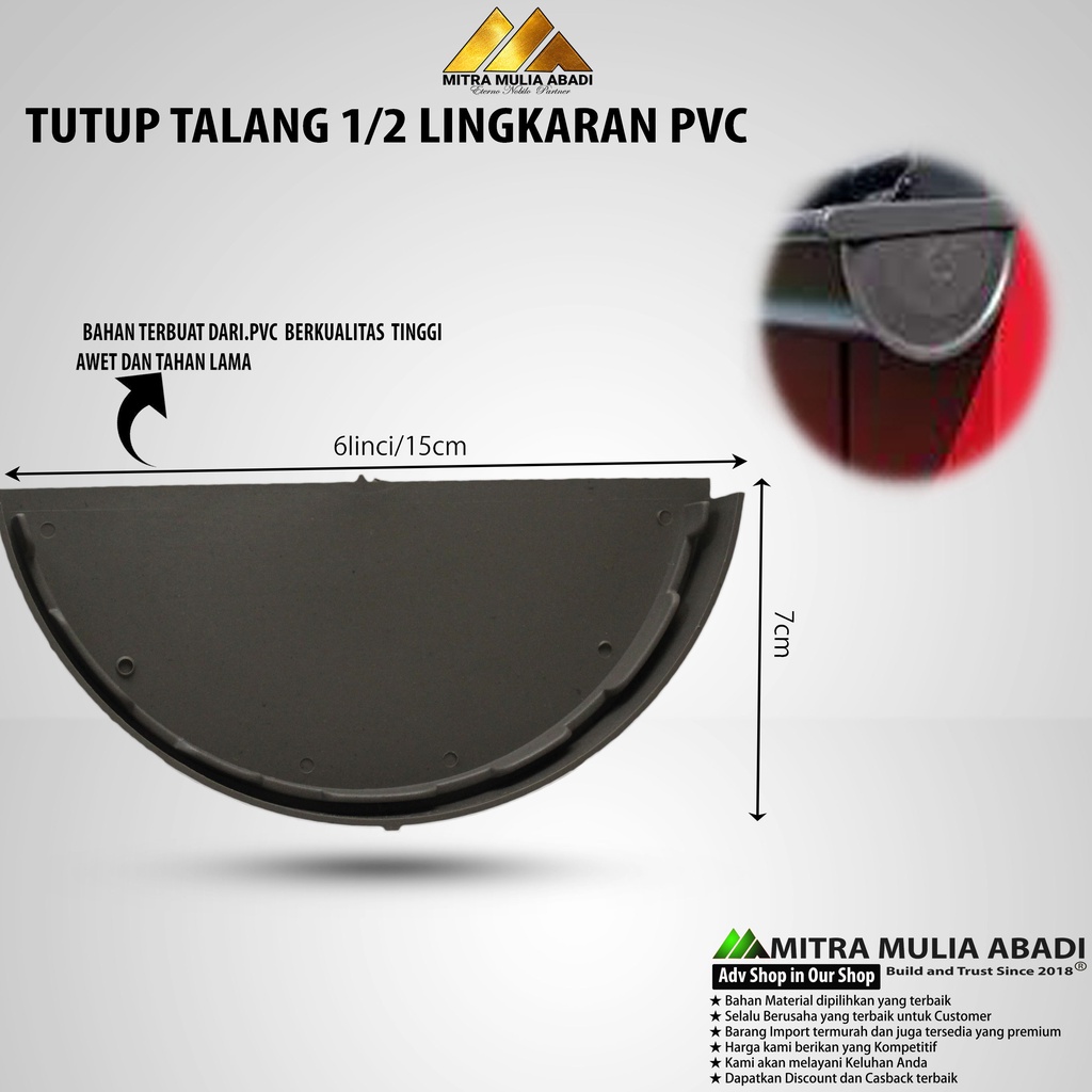 Tutup Talang 1/2 Lingkaran Pvc 6 Inci