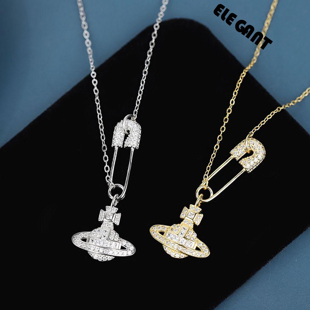 [Elegan] Korea Kalung Manis Vintage Untuk Gadis Planet Saturnus Temperamen Zirkon Kristal Kalung