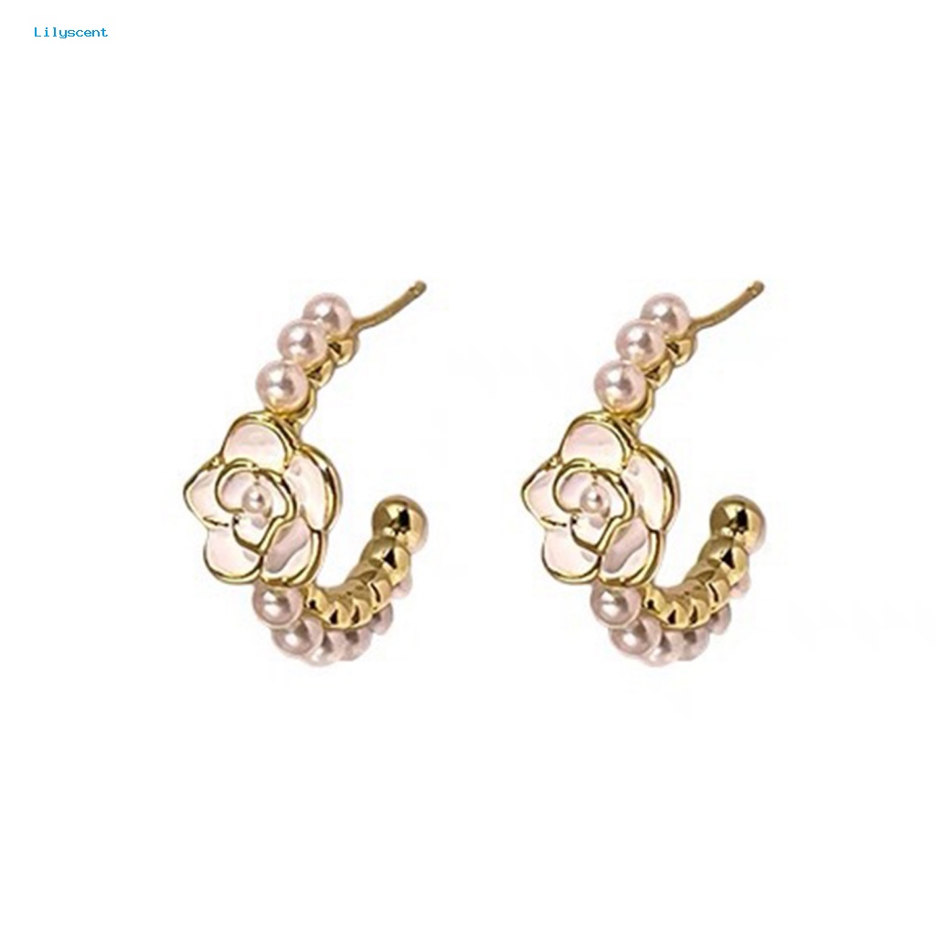 Lilyscent 1pasang Anting Lingkaran Ringan Aksesori Perhiasan Indah Geometris Anting Mutiara Imitasi Gaya Perancis