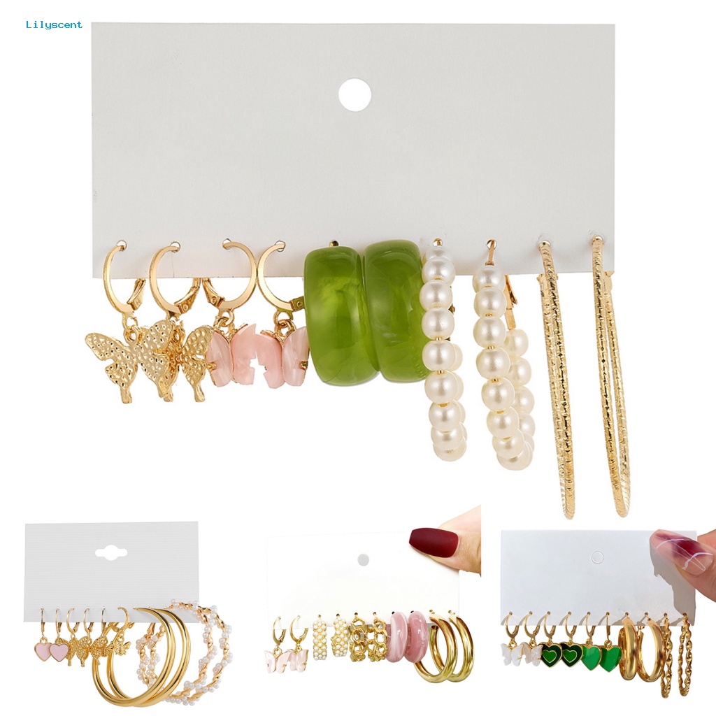 Lilyscent 5pasang Hypoallergenic Hoop Earrings Perhiasan Fashion Anting Lingkaran Kupu-Kupu Set Tahan Aus