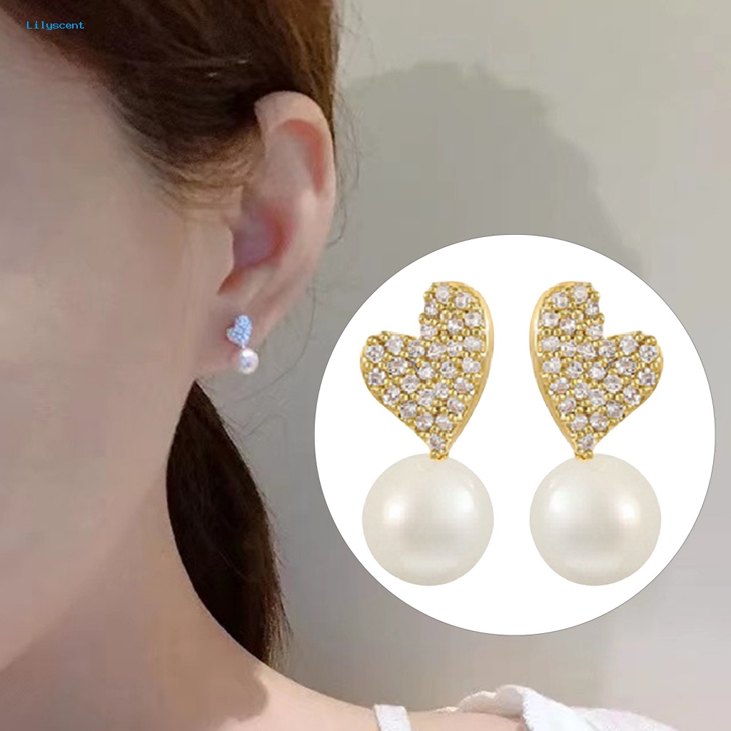 Lilyscent 1pasang Anting Wanita Mini Perhiasan Aksesoris Mutiara Imitasi Mengkilap Tinggi Cinta Hati Ladies Earrings Gaya Perancis