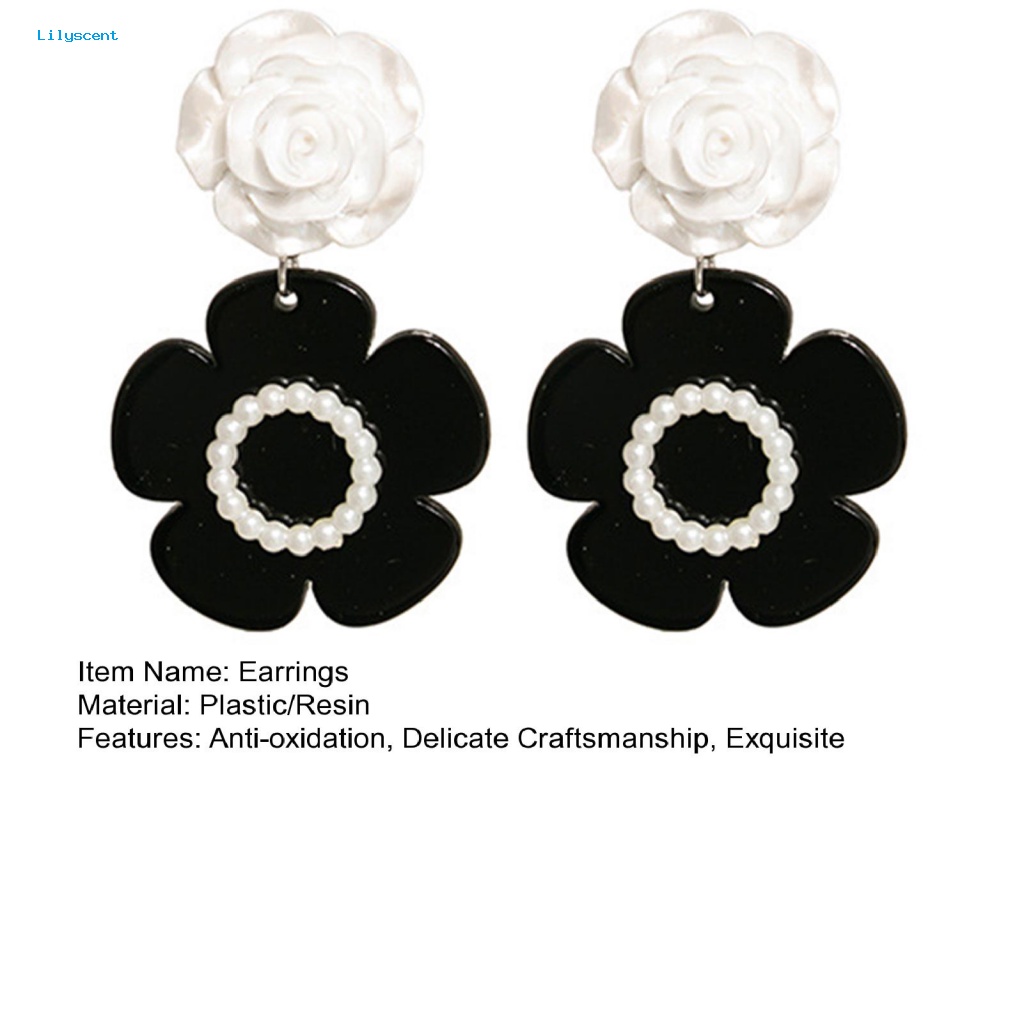 Lilyscent 1pasang Colorfast Ear Rings Perlengkapan Kostum Mewah Camellia Pearl Stud Earrings Retro