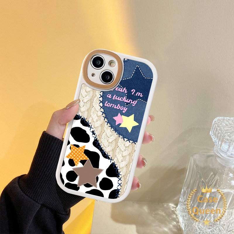 Case Koboi Kartun Lucu Realme C53 C12 C15 C31 C35 C30 C20 C17 C25Y C3 C2 C25s C11 C17 C21Y C20A C21 GT 9i 8i 6i 6 8 5i 7i 5 6s 8Pro Lembut Denim Splicing Motif Leopard Sarung Couple