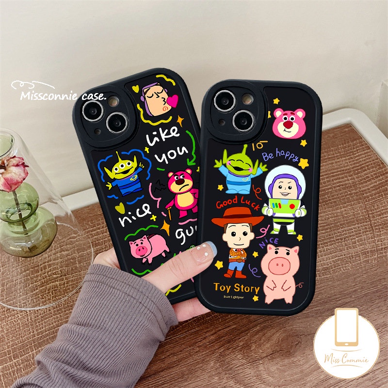 Kartun Toy Story Alien Cute Strawberry Bear Manyo Phone Case Kompatibel Untuk IPhone 7Plus 11 Pro Max XR X7 8 6 6s Plus 14 13 12 Pro Max XS Max SE 2020 Lovely Pig Soft Tpu Cover