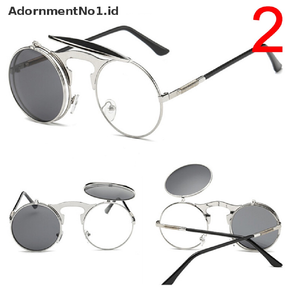 [AdornmentNo1] Fashion Retro Vintage Gothic Putaran Flip Up Sunglasses Steampunk Kacamata Baru [ID]