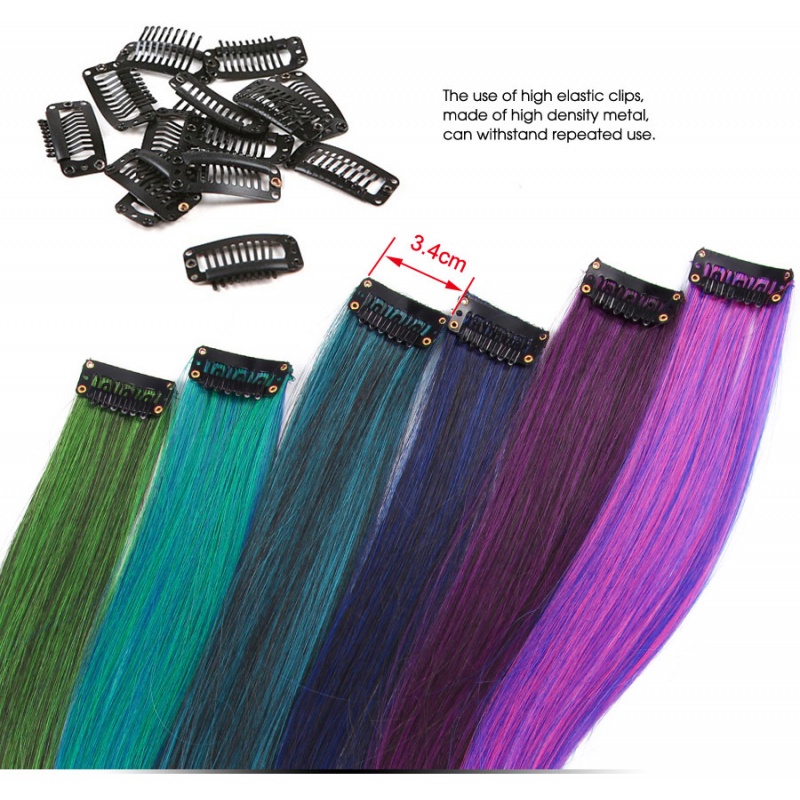 TOKO MUDA Rambut Jepit palsu Colourful Extention Wanita pemanjang rambut warna warni / Wig rambut palsu wanita