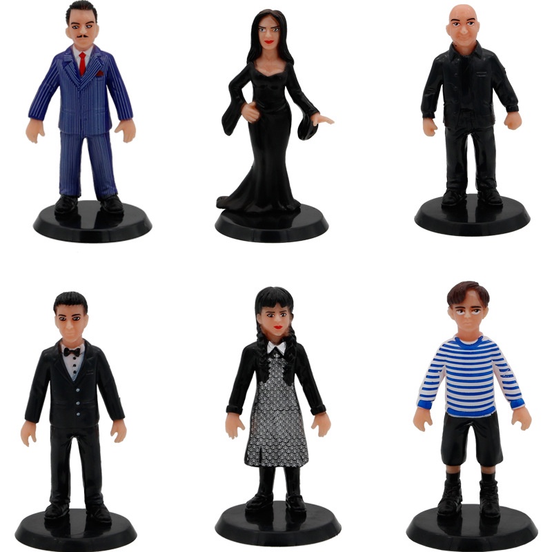 6pcs/set The Addams Family Figure Dengan Dasar Morticia Wednesday PVC Banyak Peran Model Mainan Boneka Untuk Dekorasi Anak