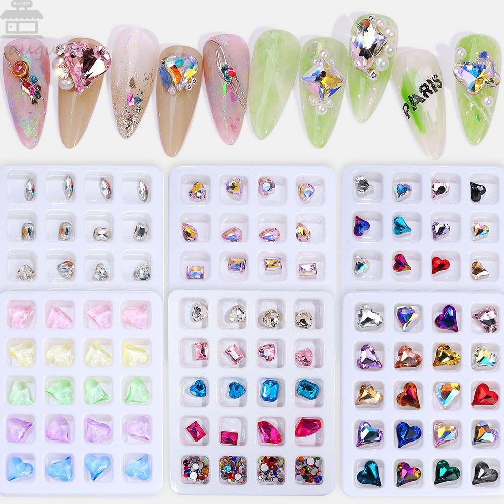 Agustin 3D Nail Art Perhiasan Fashion Shiny Gaya Jepang Transparan Nail Art Dekorasi Manicure Hati Bengkok Bentuk Tidak Teratur Pesona Kuku