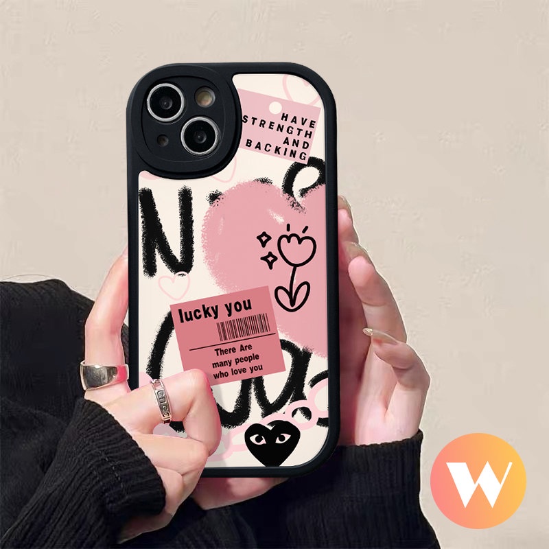 Love Heart Case Oppo A17 A55 A58 A1K A96 A95 A15 A77s A54 A76 A7 A12 A78 A16 A31 A17K A57 A16K A9 A5 A5s A92 A53 A3S A16E A74 Reno 8T 5F 8 5 7Z Ins Graffiti Letter Label Sarung Soft Cover