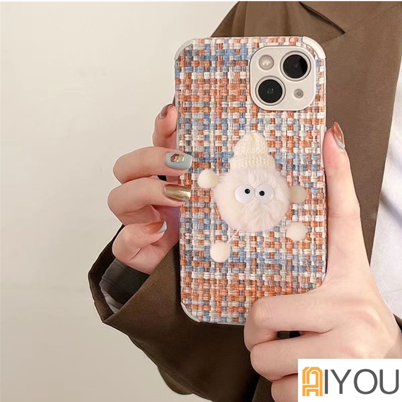 IPHONE Boneka Lucu Mewah Briket Menenun Kisi Lembut Silikon Casing Ponsel Untuk Iphone13 12 11 14 Pro X XS Max XR 78 Plus SE Lensa MiNi Melindungi Penutup Belakang