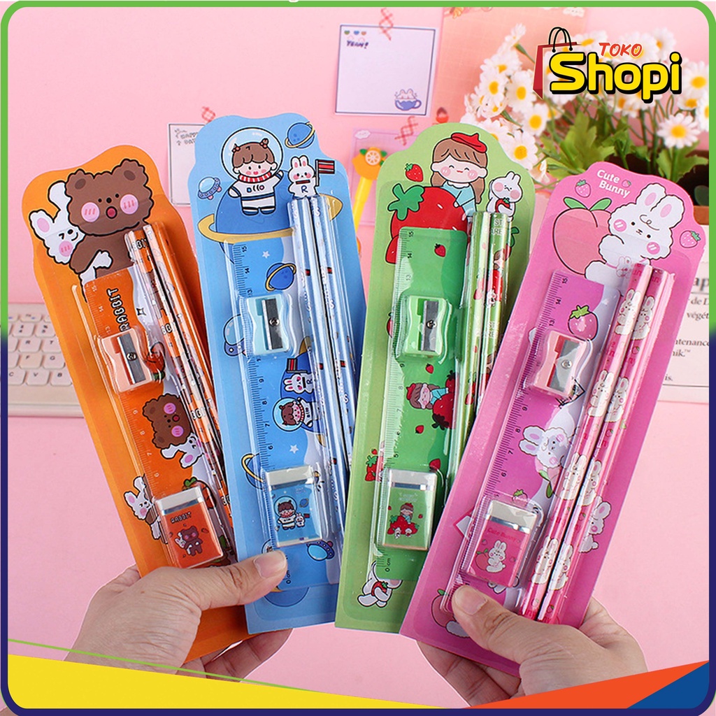 

♚ ♚Set Alat Tulis Alat Tulis 5 in 1 Sekolah Paket Mini Stationary