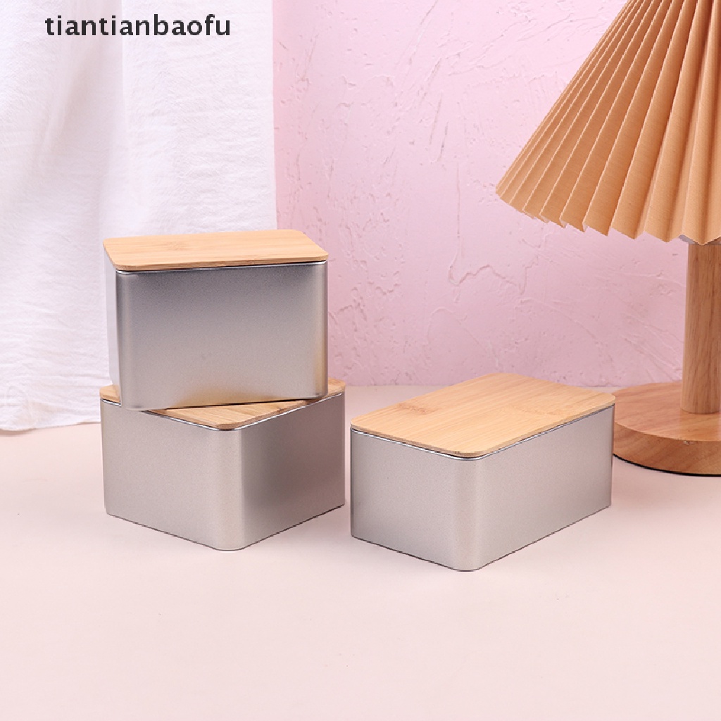 [tiantianbaofu] 1pc Kotak Besi Kosong Bulat Dengan Tutup Serat Kayu DIY Candy Storage Box Boutique