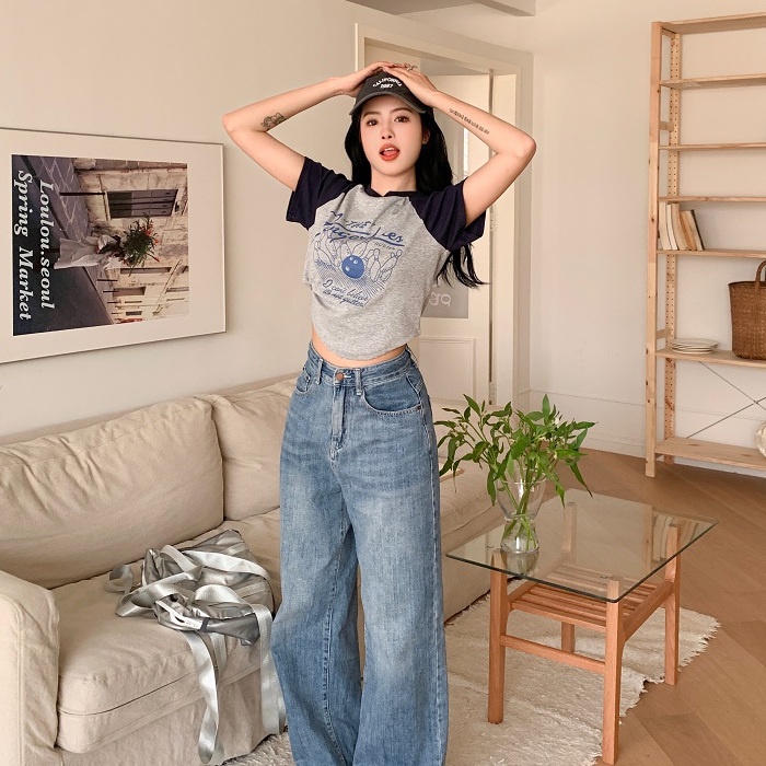 Red American retro katun bahu depan lengan pendek t-shirt wanita musim panas rasa desain baru ceruk hit warna pendek hot girl top