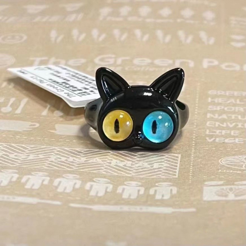 Kartun Lucu Pacar Pasangan Cincin Lucu Kucing Hitam Monster Kecil Cincin Bermata Besar Manis Keren Cincin Perhiasan