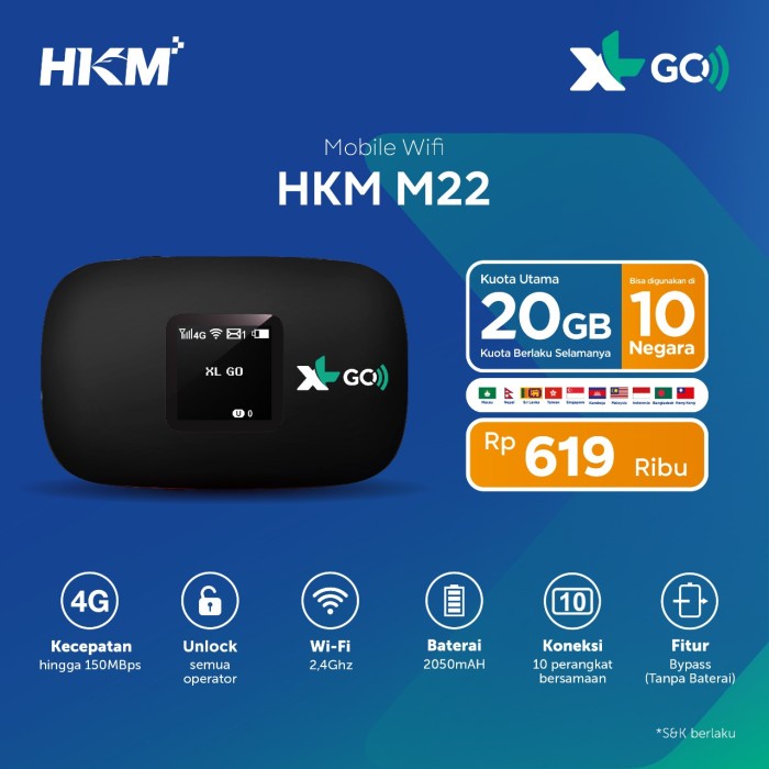 Mifi Router HKM HKM001 Speed 4G LTE Bundling XL GO IZI 20GB (UNLOCK)