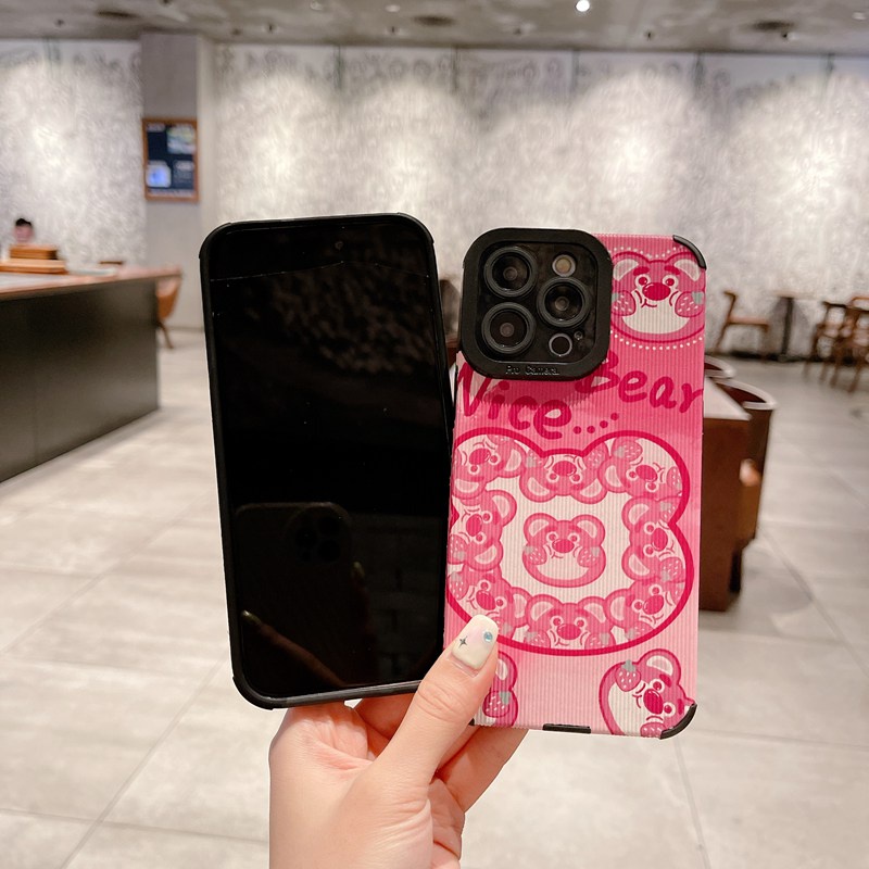 Rose Red Lotso Strawberry Bear Girl Woman Soft Silicon Case HP iP iPhone 6 6S 7 8 14 + Plus SE 2020 X XS XR Max 11 12 13 Pro Max FTD Casing Apple