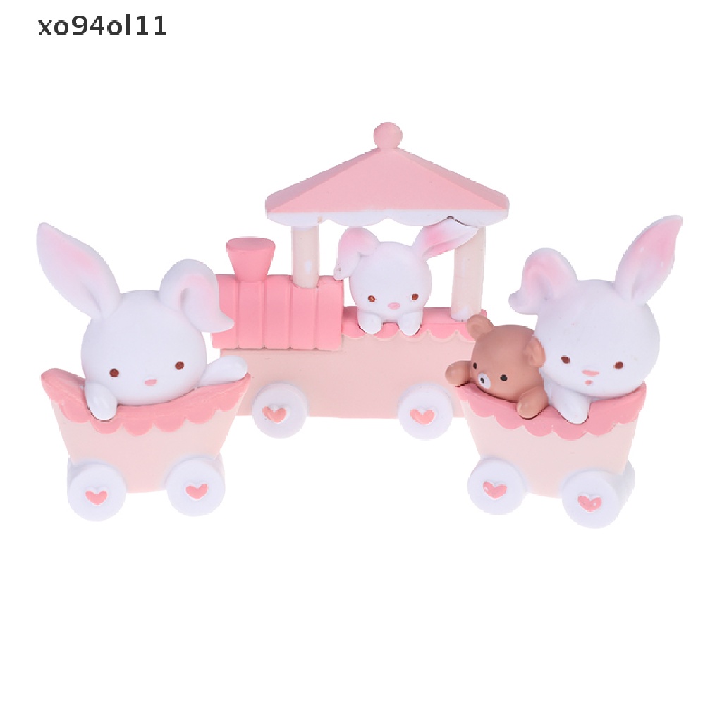 Xo 3Pcs Hiasan Kue Resin Kartun Kelinci Kereta Ornamen Anak Dekorasi Pesta Paskah OL